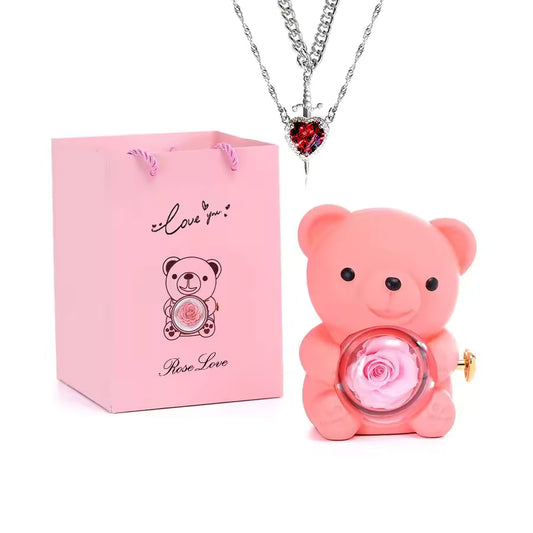 Eternal Rose Teddy Gift Box Necklace