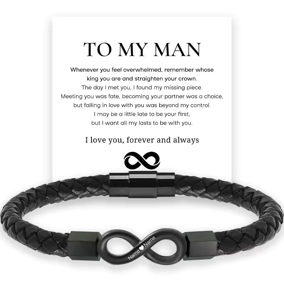 Personalized Infinity Dual Name Leather Bracelet for Men