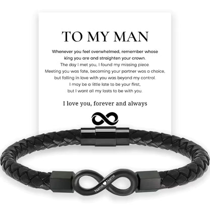 Personalized Infinity Dual Name Leather Bracelet for Men
