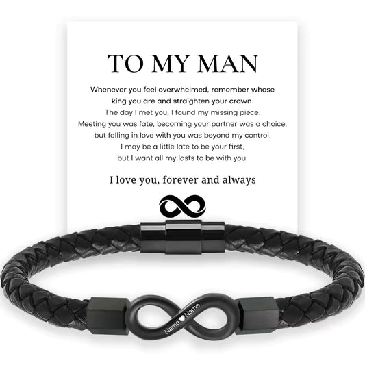 Personalized Infinity Dual Name Leather Bracelet for Men