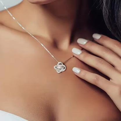 Zircon Bloom Flower Pendant Necklace Gift Set