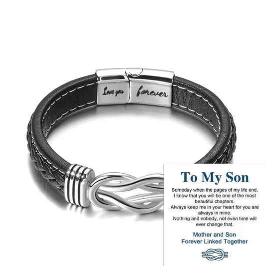 Personalized Infinity Knot Leather Bracelet for Son or Grandson