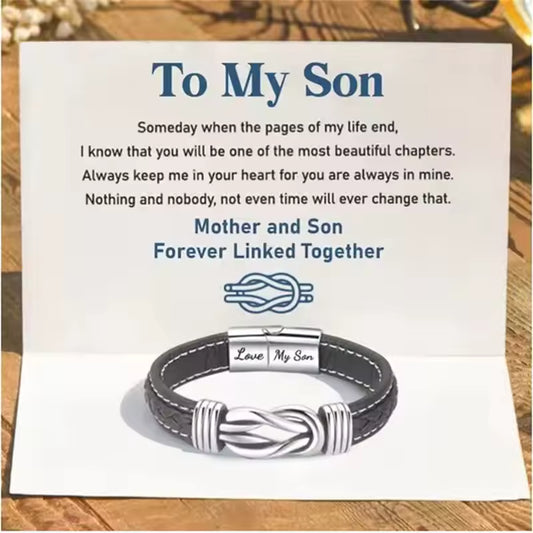 Personalized Infinity Knot Leather Bracelet for Son or Grandson