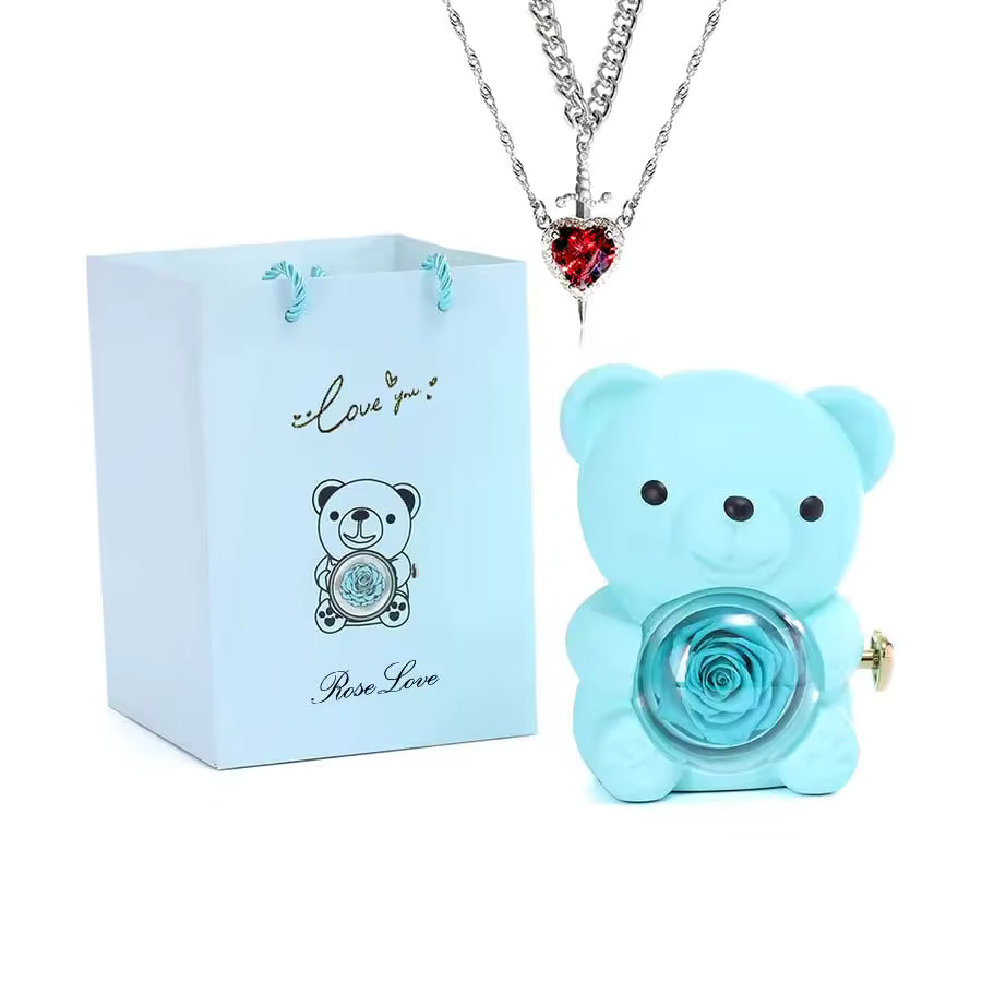 Eternal Rose Teddy Gift Box Necklace