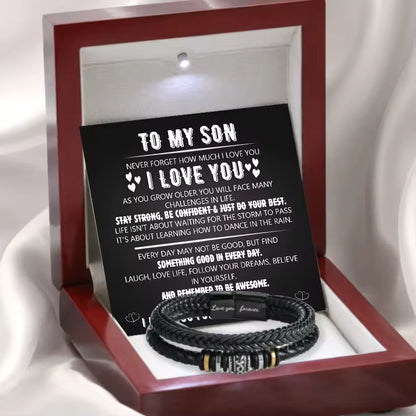To My Son Stainless Steel Message Bracelet Gift Set