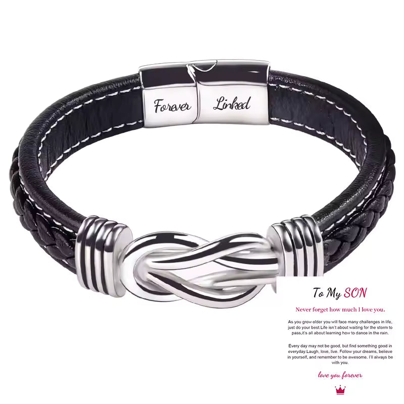 Personalized Infinity Knot Leather Bracelet for Son or Grandson
