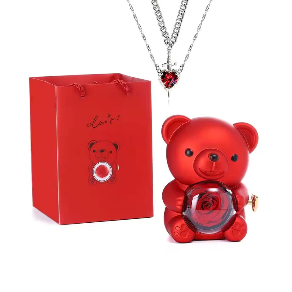 Eternal Rose Teddy Gift Box Necklace