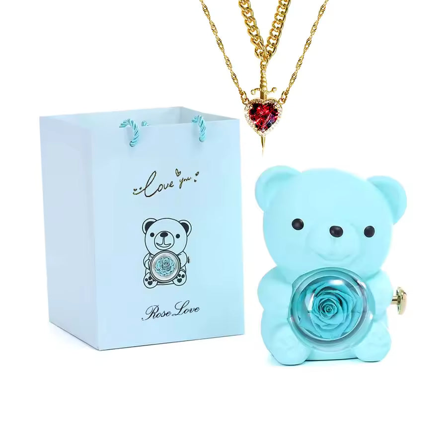 Eternal Rose Teddy Gift Box Necklace