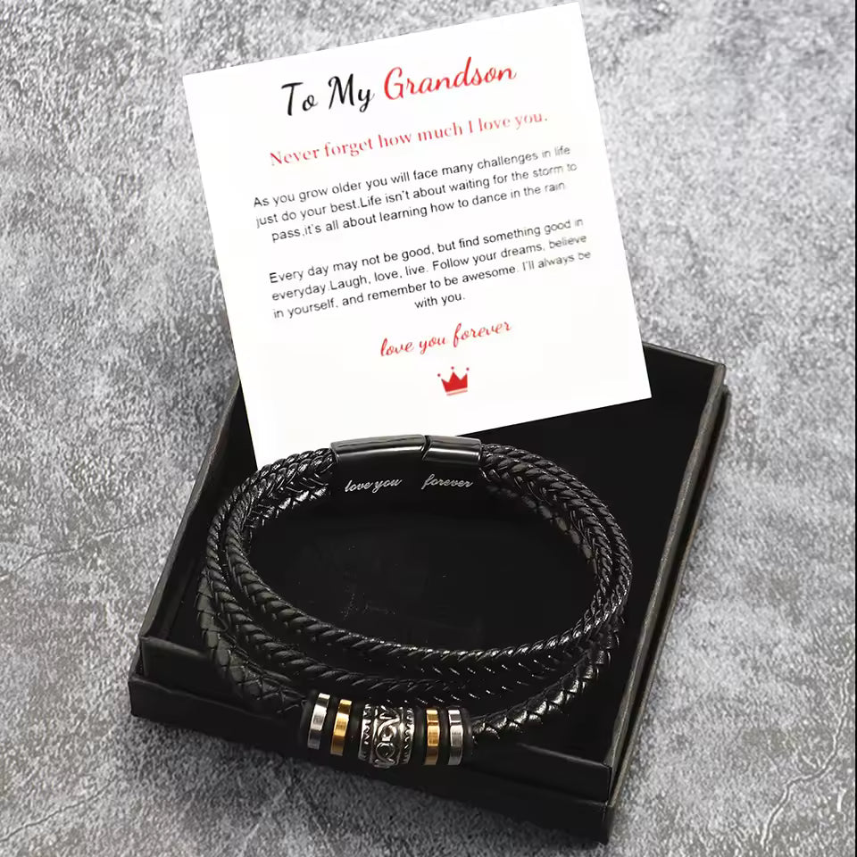 Always With You Grandson Braided Leather Bracelet