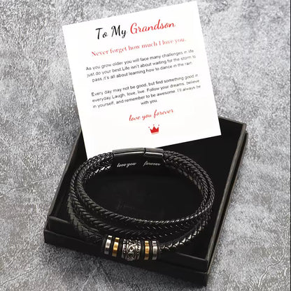 Always With You Grandson Braided Leather Bracelet