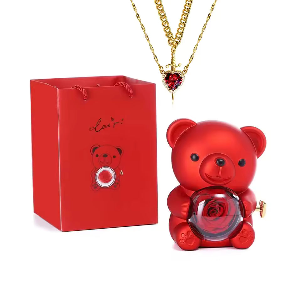 Eternal Rose Teddy Gift Box Necklace