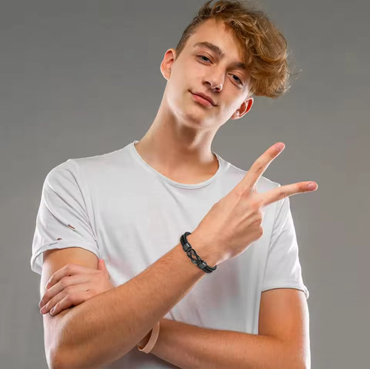 Black Leather Infinity Knot Bracelet for Men and Boys